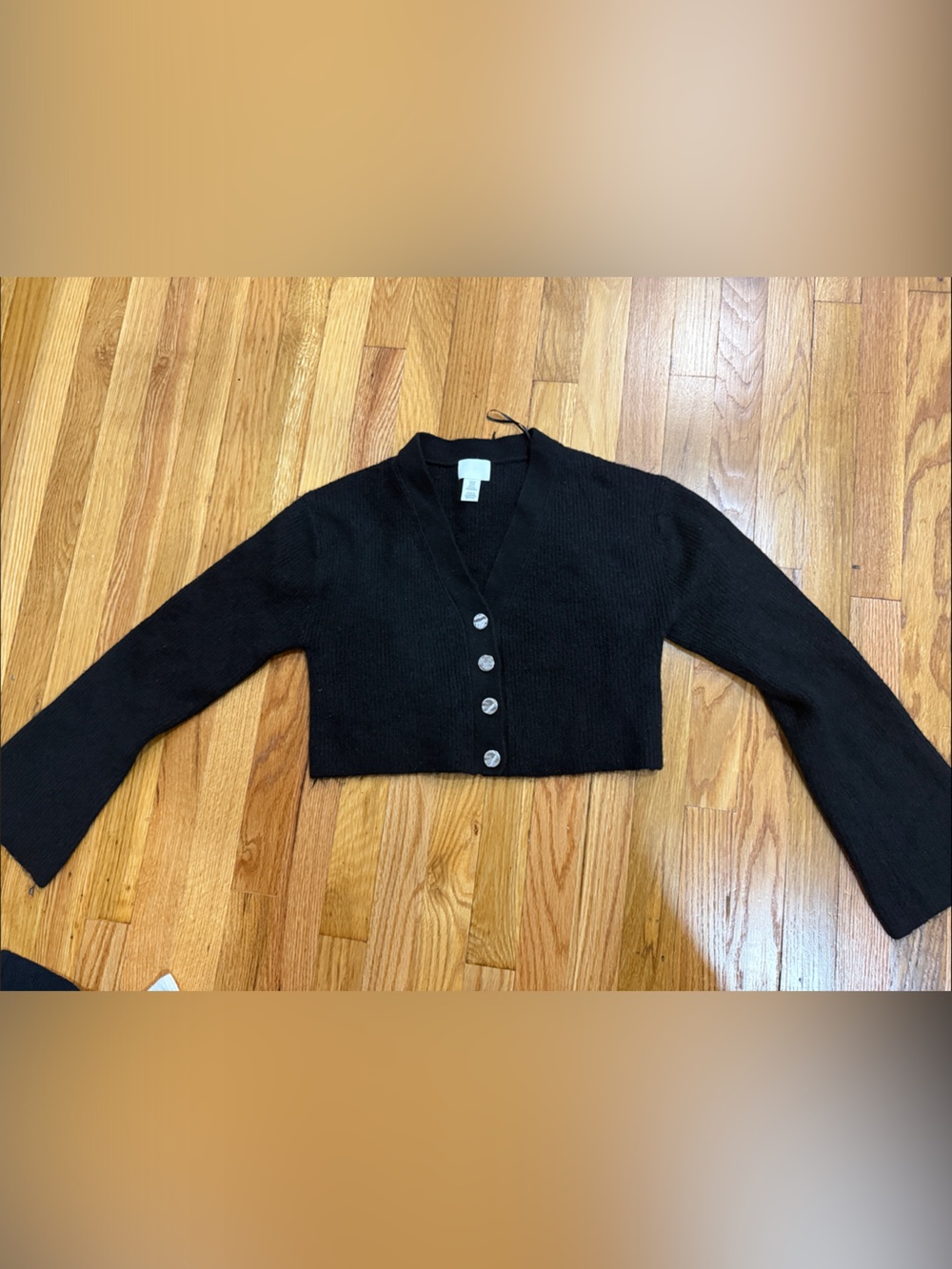 H&M Black Cropped V-Neck Button Cardigan